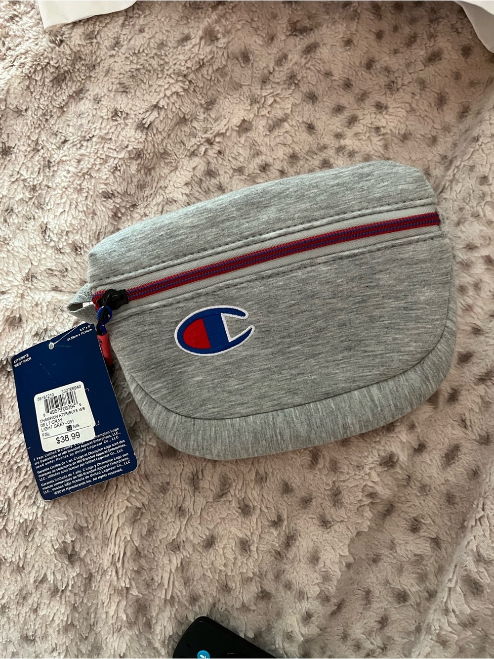Champion Gray Crossbody/Waist Pack with Red & Blue Logo Trim